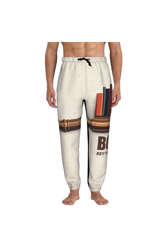 Books Key To Knowledge Print Active Tech Joggers for Men, Mens Sweatpants Lounge Pants with Pockets-Medium