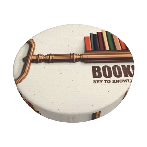 Xecao Books Key To Knowledge Print Stool Covers Offer Stylish, Washable Protection for PU Round Bar Stools, Perfect for Home or Commercial Use.-