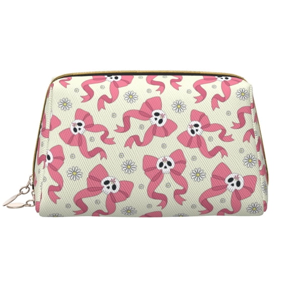 Xecao Bow With Sugar Skull Print Fashion Makeup PVC Bag Large Capacity Travel Cosmetic Bag for Women Organizer Toiletry Clutch