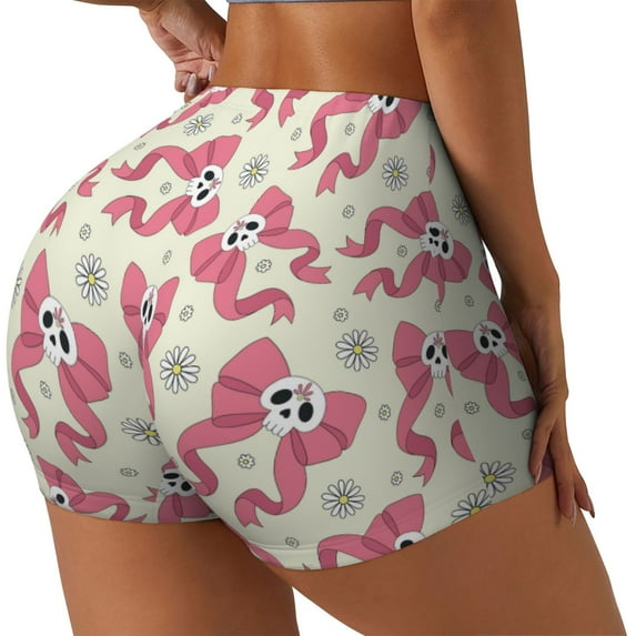 Xecao Bow With Sugar Skull Print Workout Shorts for Women Soft Smooth Gym Yoga Scrunch Active Tennis Workout Running Shorts-Medium