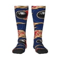 thumbnail image 1 of Xecao Bowling Ball And Flame print thigh-high socks, crafted for both men and women with a stretchy, high-opaque design perfect for daily wear, 1 of 6