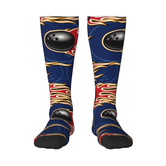 Xecao Bowling Ball And Flame print thigh-high socks, crafted for both men and women with a stretchy, high-opaque design perfect for daily wear