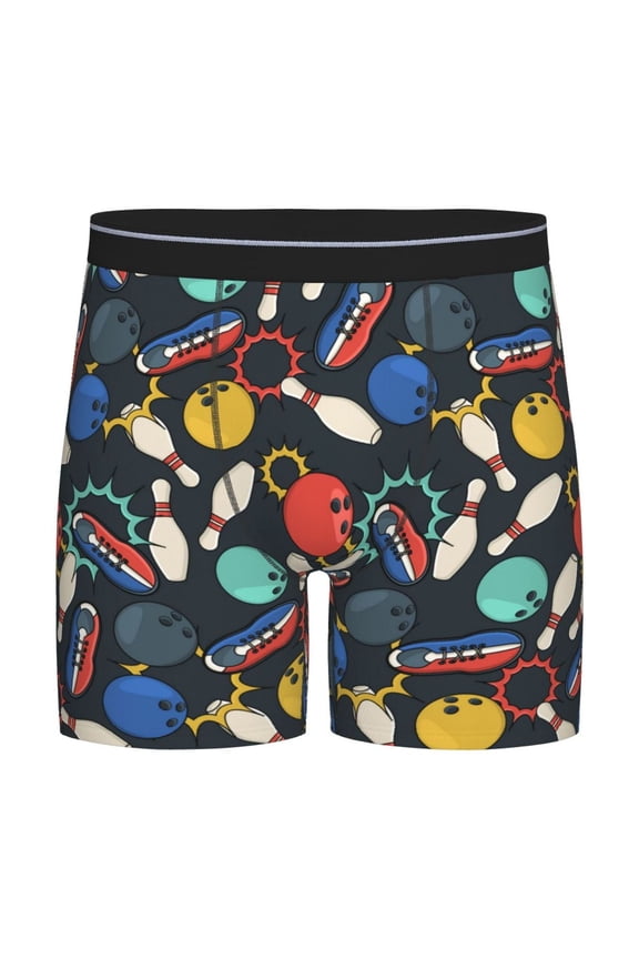 Bowling Ball Print Boxer Briefs for Men's Stretch Moisture-Wicking Underwear, Mid-Rise Classics breathable fabric
