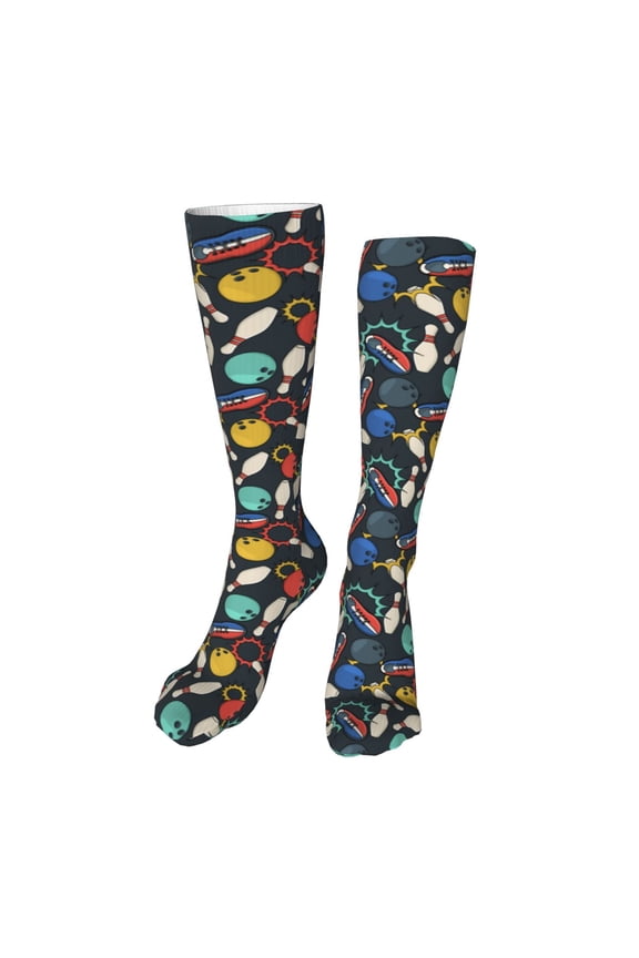 Bowling Ball Print Calf Socks Seamless Toe, Knee High Long Socks, Sports Socks Trouser Socks for Women and Men-One Size