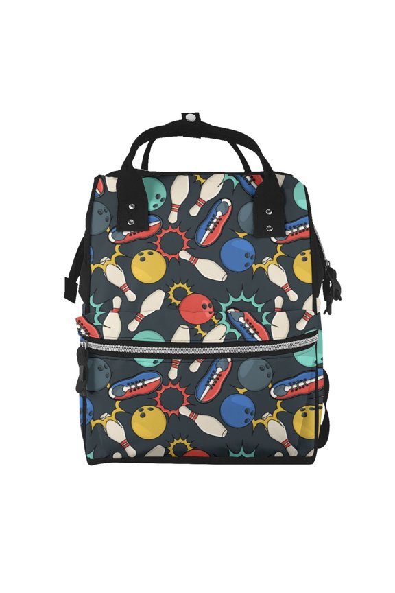 Bowling Ball print Large Capacity Nappy Bag is a multi-functional waterproof travel backpack, perfect as a nursing bag or mummy backpack for women