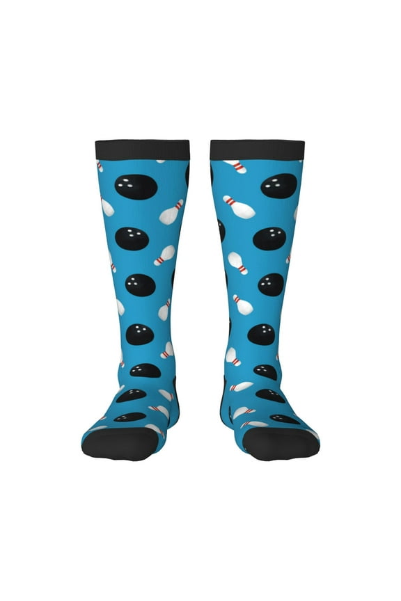 Bowling Balls print thigh-high socks, crafted for both men and women with a stretchy, high-opaque design perfect for daily wear