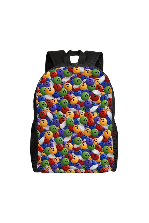 Bowling Colorful Print School Backpack with Laptop Compartment Small Travel Laptop Backpack for Women Men Waterproof College Backpack Simple School Bag