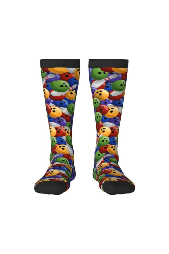 Bowling Colorful print thigh-high socks, crafted for both men and women with a stretchy, high-opaque design perfect for daily wear