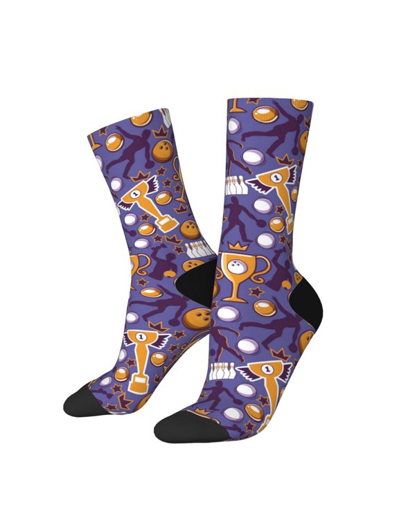 Bowling Game Pattern Sport Socks for Women and Men Crew Socks Sporty Calf Socks Casual Socks