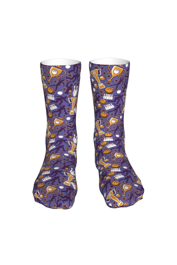 Bowling Game Print Fashion No Heel Casual Crew Socks Cushioned Breathable for Men Women - Moisture wicking,Not easy to fade Suitable for daily