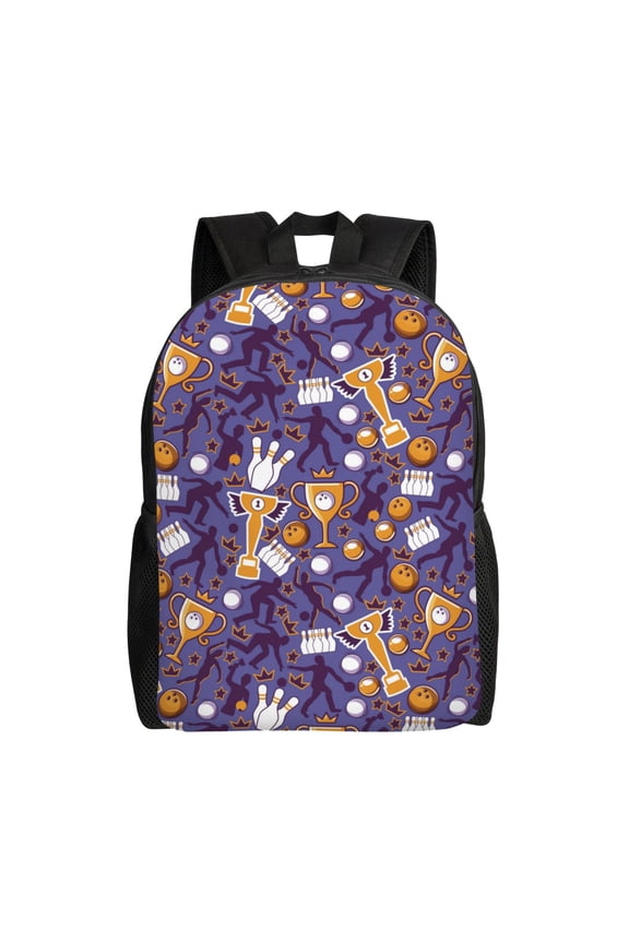 Bowling Game Print School Backpack with Laptop Compartment Small Travel Laptop Backpack for Women Men Waterproof College Backpack Simple School Bag