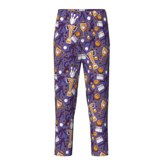 Xecao Bowling Game Print Teenagers' Pajama Pants Long Sleep Pants Soft Elastic Waist Pajama Bottoms Elastic waist with 2 Pockets 5-16 Years-Small