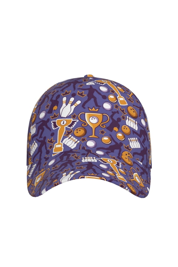 Bowling Game for Baseball Cap: Unisex, crafted from classic polyester twill fabric, featuring a soft unconstructed design