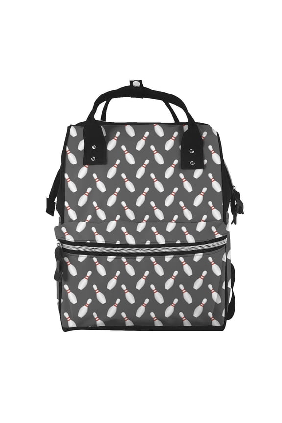 Bowling Pins print Large Capacity Nappy Bag is a multi-functional waterproof travel backpack, perfect as a nursing bag or mummy backpack for women