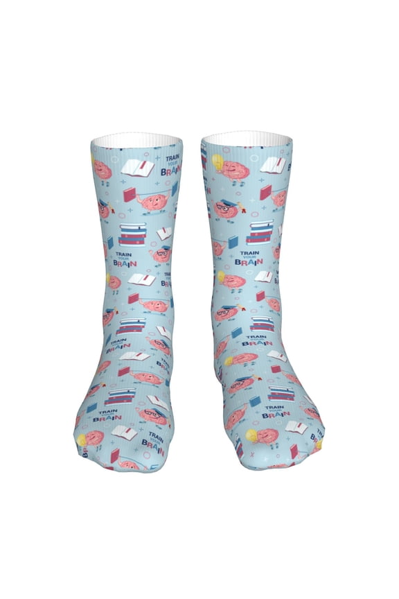 Brain Training Print Fashion No Heel Casual Crew Socks Cushioned Breathable for Men Women - Moisture wicking,Not easy to fade Suitable for daily