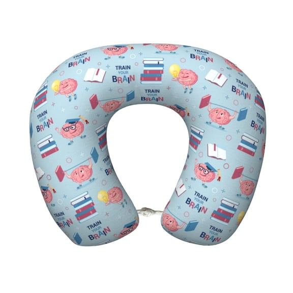 Xecao Brain Training Print Memory Foam Cervical Neck Pillow Versatile U-Shaped Pillows for Home,Office,Camping,Travelling,Soft Washable Cover
