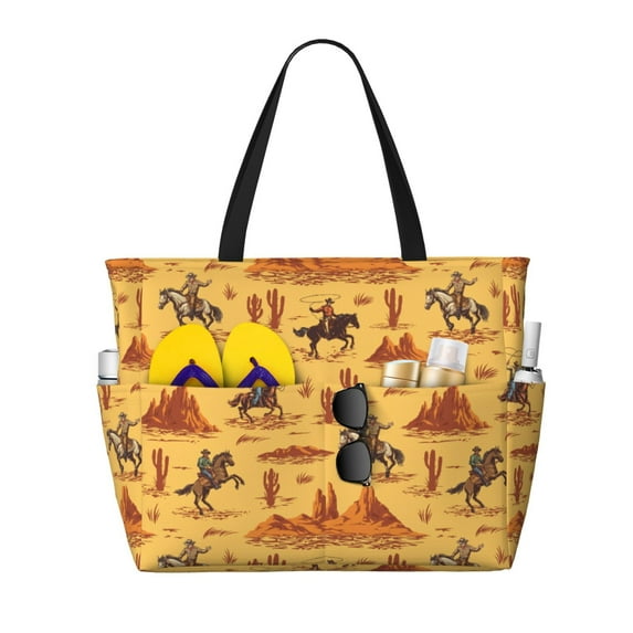 Xecao Brave Cowboys for versatile beach bag for women includes zipper pockets and waterproof material, ideal for vacations and adventures.