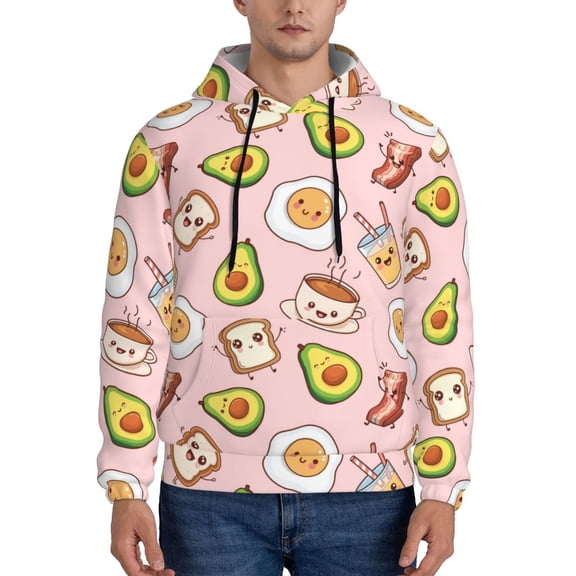 Xecao Breakfast Pattern Men's Adult Pullover Hoodie,Hooded Sweatshirt-Medium
