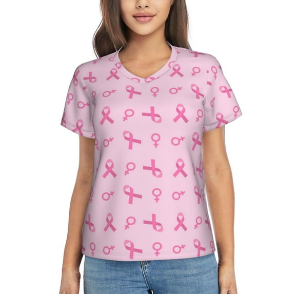 Xecao Breast Cancer Awareness 1 for Women's V-Neck T-Shirts-Elegant Half-Sleeve Tops Perfect for Summer-Small