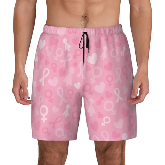 Xecao Breast Cancer Awareness for Men's Swimming Trunks Swim Trunks Quick Dry Swim Shorts with Mesh Lining Funny Swimwear Bathing Suits