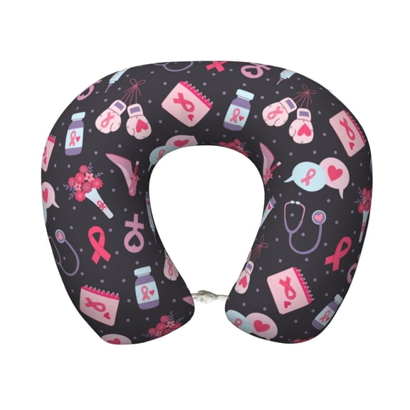 Xecao Breast Cancer Awareness1 Print Memory Foam Cervical Neck Pillow Versatile U-Shaped Pillows for Home,Office,Camping,Travelling,Soft Washable Cover