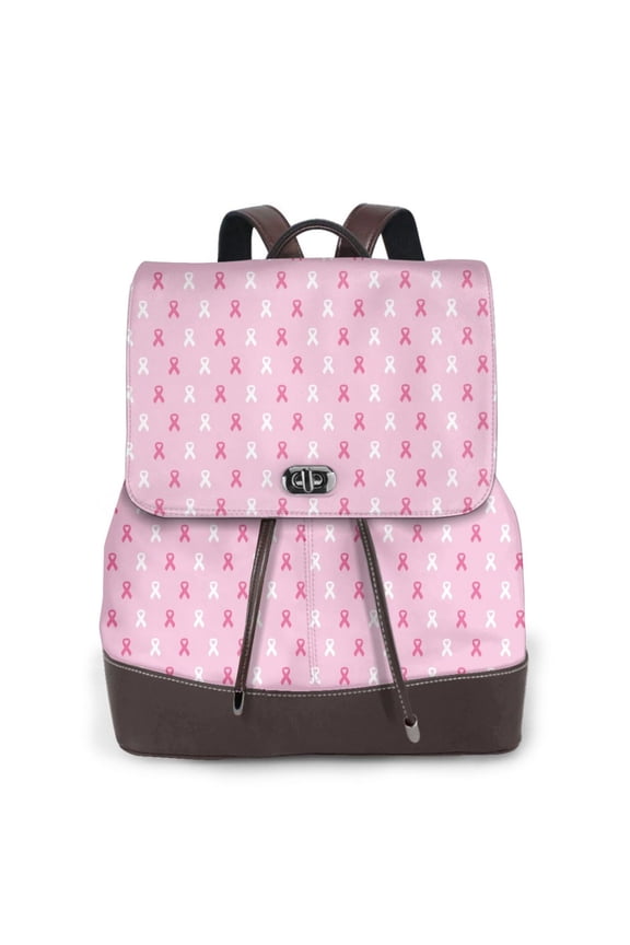 Breast Cancer Awareness5 Print Large Backpack Soft Leather for Women Travel with Compartment, Adjustable Convertible Strap
