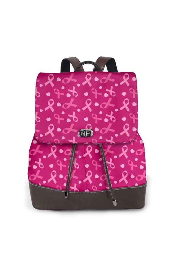 Breast Cancer Awareness6 Print Large Backpack Soft Leather for Women Travel with Compartment, Adjustable Convertible Strap