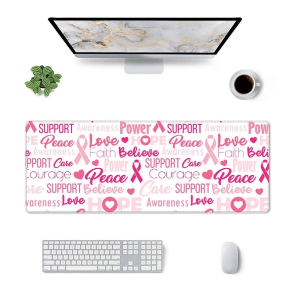 Xecao Breast Cancer Ribbons Awareness for Mouse Pad - Waterproof Extended Contour Mouse Mat, Large Gaming Mousepad Laptop Keyboard Mat with Non-Slip Rubber Base