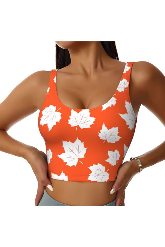 Bright Autumn Leaves Charm for Sports Bra with Removable Pads, Crop Tank Top Design, Women's Longline Sports Bra - Non-Wired-Small
