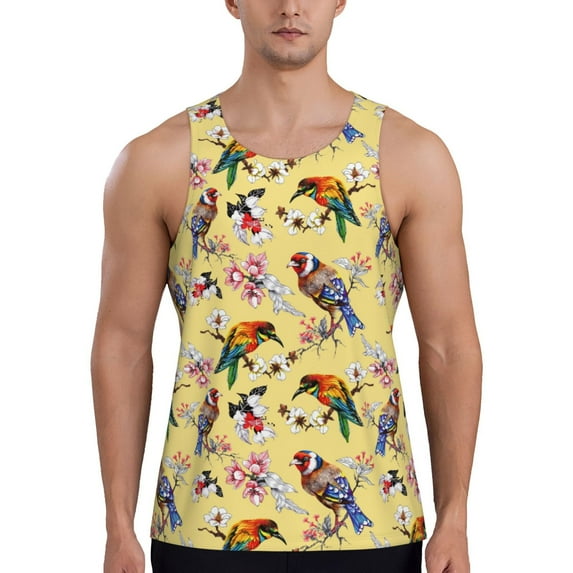Xecao Bright Birds Men's Tank Top Workout Quick Dry Sleeveless Gym Jogging Muscle Shirts Summer Swim Beach Tops