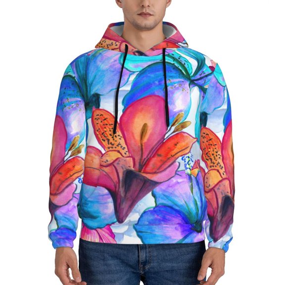 Xecao Bright Flowers Pattern Men's Adult Pullover Hoodie,Hooded Sweatshirt-XX-Large