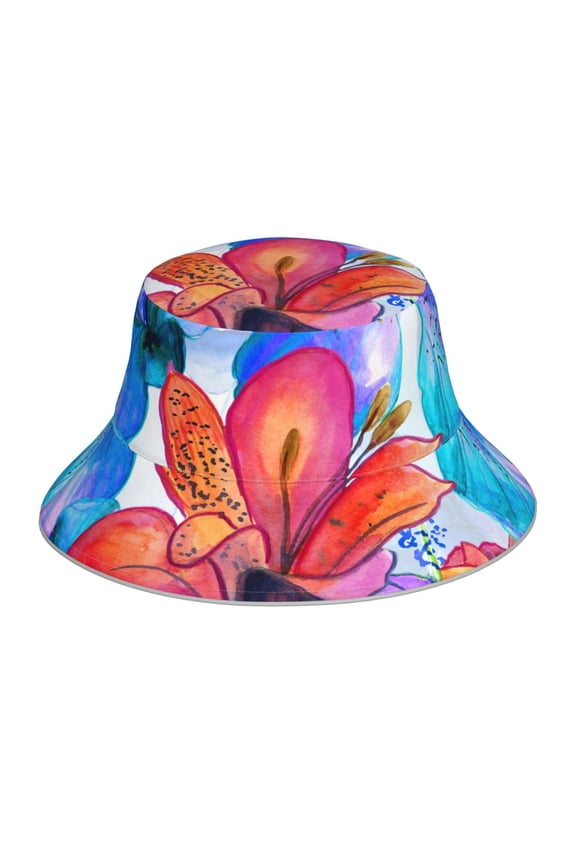 Bright Flowers Print Men and Women Night Reflective Hat Runner Cap Visor Bucket Hat Boonie Cap