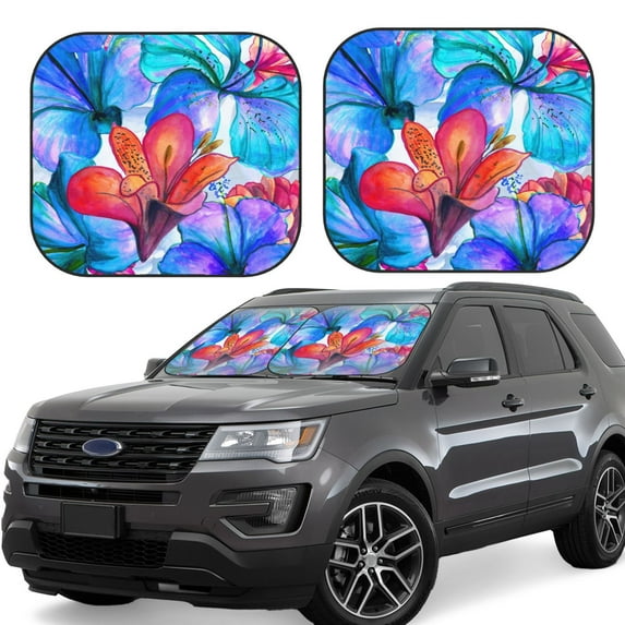 Xecao Bright Flowers for Foldable Car Sun Shades (2-Pack) offer sun protection with an easy-fold design for convenient windshield shading.