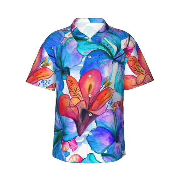 Xecao Bright Flowers print Hawaiian shirt - a stylish short-sleeve button-down for men, perfect for casual beach and tropical outings.