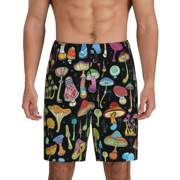 Xecao Bright Mushrooms Print Men's Sleepwear Shorts Pajama Bottom Lounge Short nightwear with Convenient Pockets for Relaxed Home Wear-XX-Large
