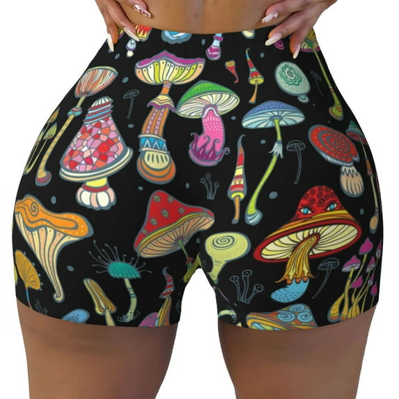 Xecao Bright Mushrooms Print Workout Shorts for Women Soft Smooth Gym Yoga Scrunch Active Tennis Workout Running Shorts