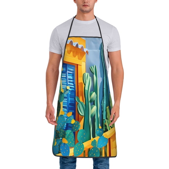 Xecao Bright Paper Cactus Scene Print Funny BBQ Chef Aprons for Men Women,Adjustable Kitchen Cooking Aprons with Pocket Waterproof Oil Proof No Pilling Fading