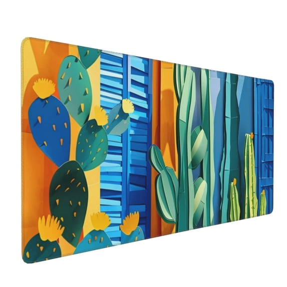 Xecao Bright Paper Cactus Scene Print Large Mouse Pad, 16x35.5in Mousepad, Professional Non-Slip Rubber Base Big Mouse Pad, Mouse Pad for Gaming & Office Full Desk Mouse Pad