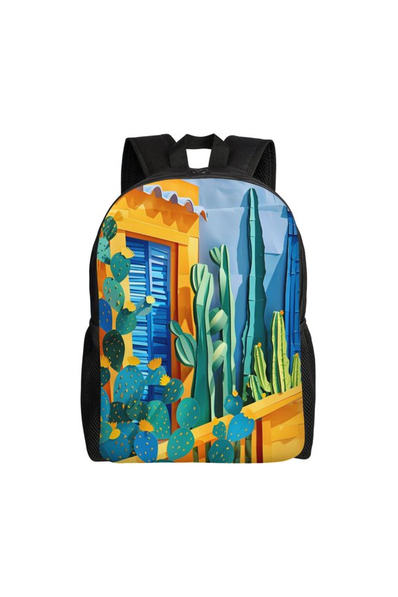Bright Paper Cactus Scene Print School Backpack with Laptop Compartment Small Travel Laptop Backpack for Women Men Waterproof College Backpack Simple School Bag
