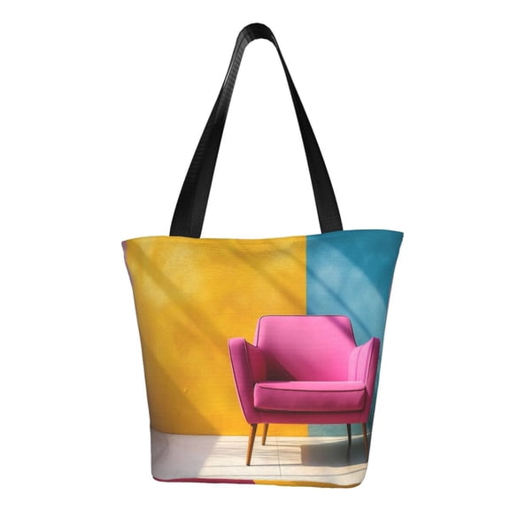 Xecao Bright Pink Chair for Tote Bag for Women -Tote Shoulder Bag with A Little Pocket Inside, Perfect for Travel and Work.