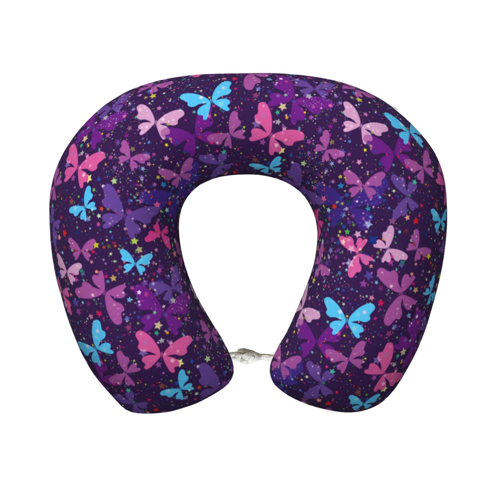 Xecao Bright Purple Butterflies Print Memory Foam Cervical Neck Pillow Versatile U-Shaped Pillows for Home,Office,Camping,Travelling,Soft Washable Cover