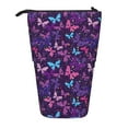 thumbnail image 1 of Xecao Bright Purple Butterflies Print Telescopic Pencil Bag Pen Holder Pop Up Stationery Case Stand-up Retractable Transformer Bag Standing Organizer, 1 of 6