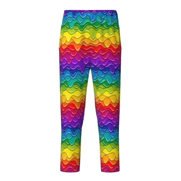 Xecao Bright Rainbow Print Teenagers' Pajama Pants Long Sleep Pants Soft Elastic Waist Pajama Bottoms Elastic waist with 2 Pockets 5-16 Years-Small