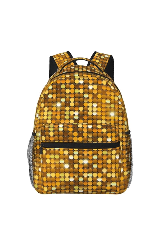 Bright Shiny Golden Backpack, a stylish and functional choice for both men and women, is the perfect basic bookbag for college, work, or travel
