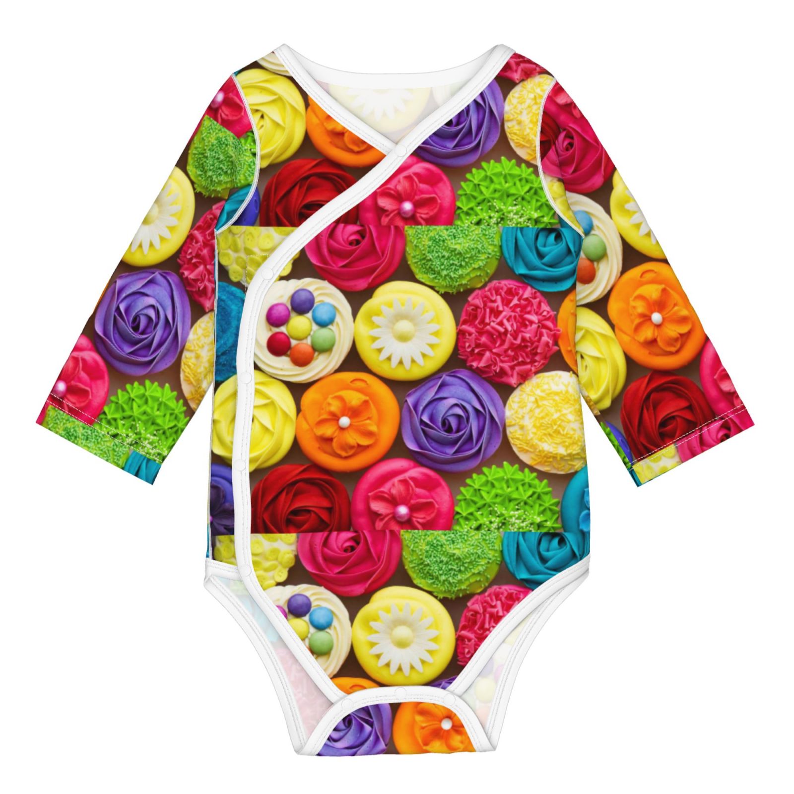 Xecao Brightly Colored Cupcakes Print Baby unisex-baby Cotton Long-sleeve Bodysuits-12 Months