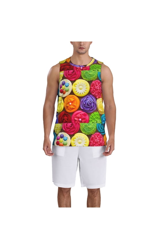 Brightly Colored Cupcakes print basketball shirt for both men and women, a unisex basketball jersey perfect for theme parties-Large