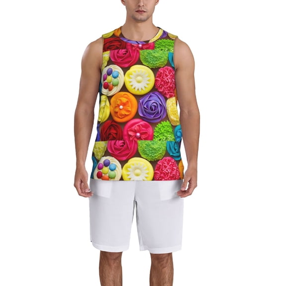 Xecao Brightly Colored Cupcakes print basketball shirt for both men and women, a unisex basketball jersey perfect for theme parties-Medium