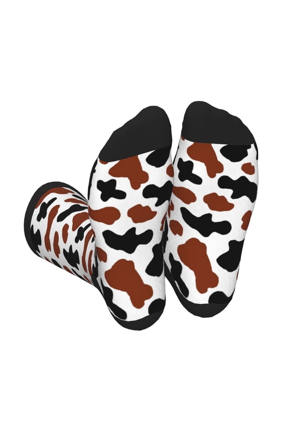 Brown Black Cow Print Crew Socks for Men and Women, Men's Soft Moisture-wicking Sock