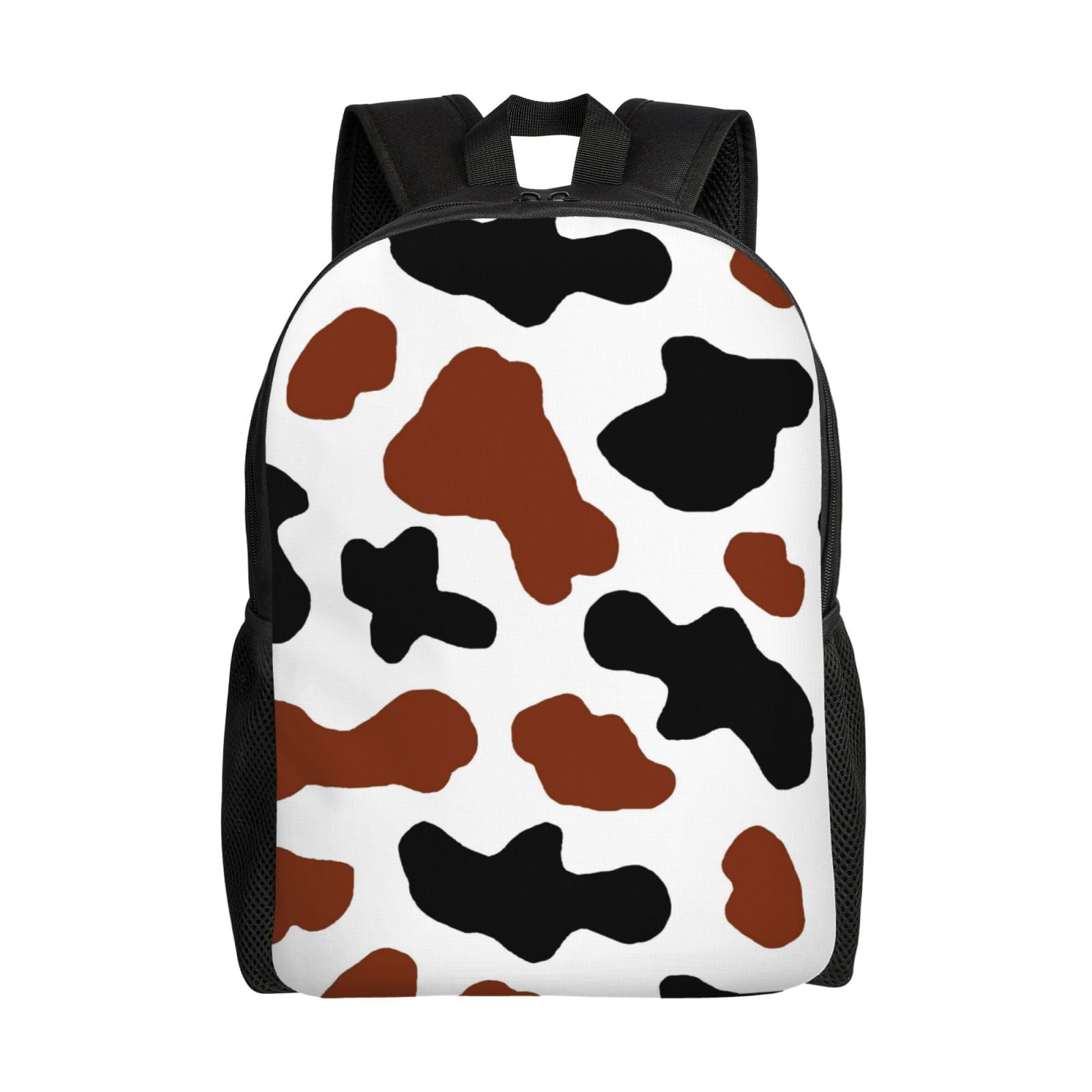 Xecao Brown Black Cow Print School Backpack with Laptop Compartment Small Travel Laptop Backpack for Women Men Waterproof College Backpack Simple School Bag