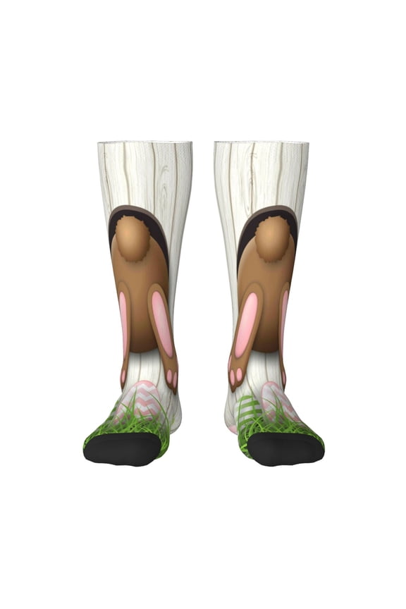 Brown Bunny print thigh-high socks, crafted for both men and women with a stretchy, high-opaque design perfect for daily wear